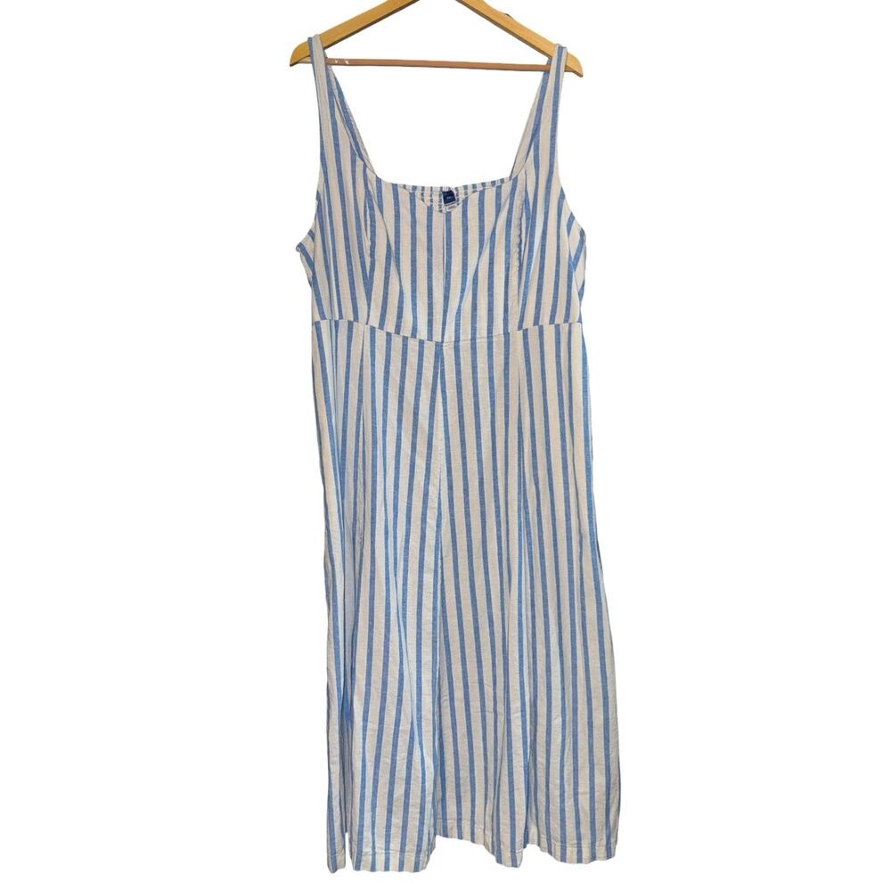 Old Navy Women Linen Blend Coastal Striped Midi Dress Size XXL Beach Nautical